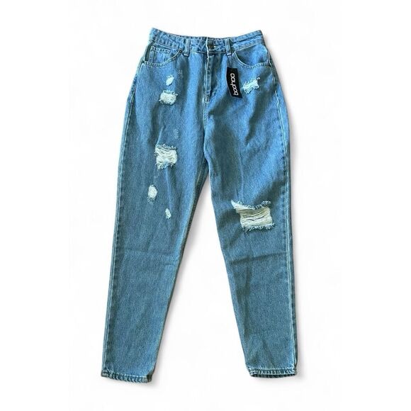 NWT Boohoo Women’s US 6 High Waisted Extreme Distressed Ripped Mom Jeans - Picture 1 of 9